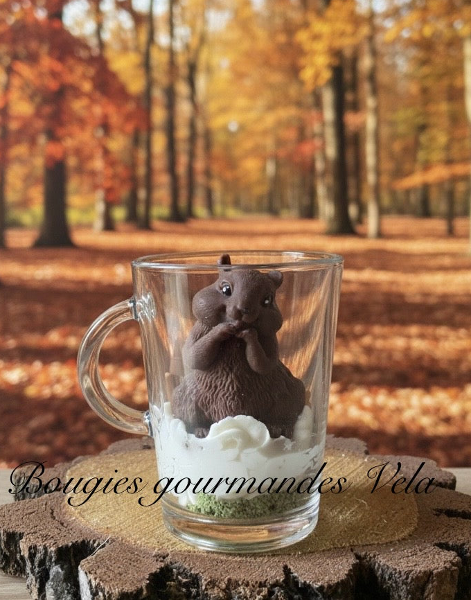 Bougie gourmande parfumée poudre de cacao Bougie écureuil automne Bougie chantilly Bougie artisanale Bougie végétale Idée cadeau