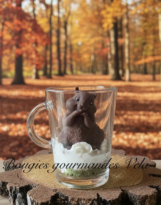 Bougie gourmande parfumée poudre de cacao Bougie écureuil automne Bougie chantilly Bougie artisanale Bougie végétale Idée cadeau
