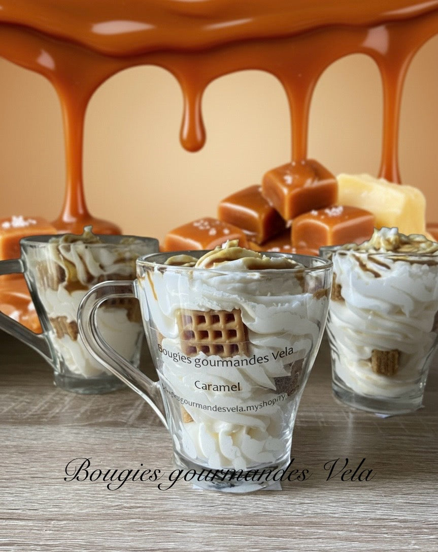 Coffret 2 bougies gourmandes parfum caramel Bougie chantilly Bougie artisanale Bougie végétale Idée cadeau
