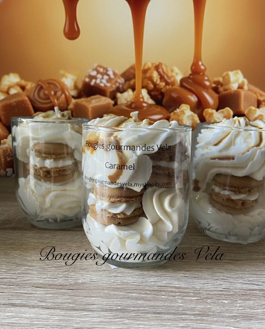 Bougie gourmande parfum caramel Bougie chantilly macarons Bougie artisanale Bougie végétale Idée cadeau