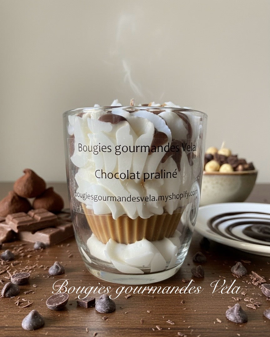 Bougie gourmande Bougie parfumée chocolat praliné Bougie cup cake Bougie chantilly Bougie artisanale Bougie végétale Idée cadeau