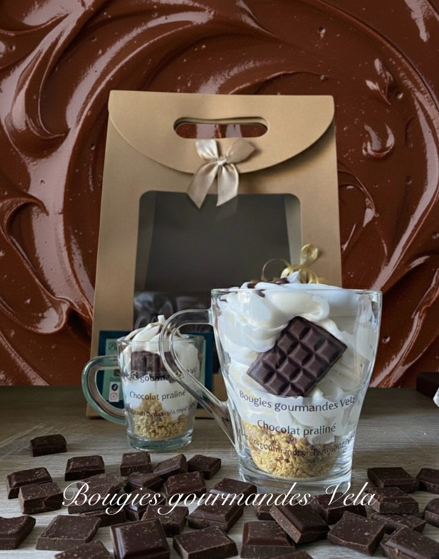 Coffret 2 bougies gourmandes parfum chocolat praliné Bougie chantilly Bougie artisanale Bougie végétale Idée cadeau