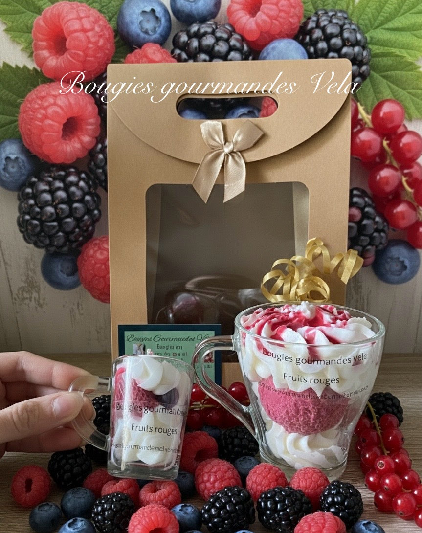 Coffret 2 bougies gourmandes parfum fruits rouges Bougie chantilly Bougie artisanale Bougie végétale Idée cadeau