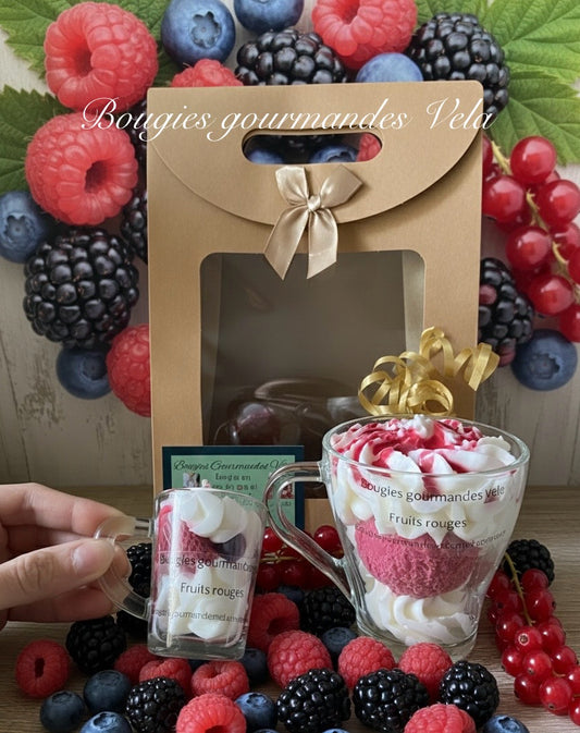 Coffret 2 bougies gourmandes parfum fruits rouges Bougie chantilly Bougie artisanale Bougie végétale Idée cadeau