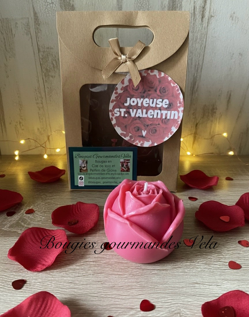 Coffret Joyeuse Saint Valentin Bougie fleur rose Idée cadeau Saint Valentin (Copie)