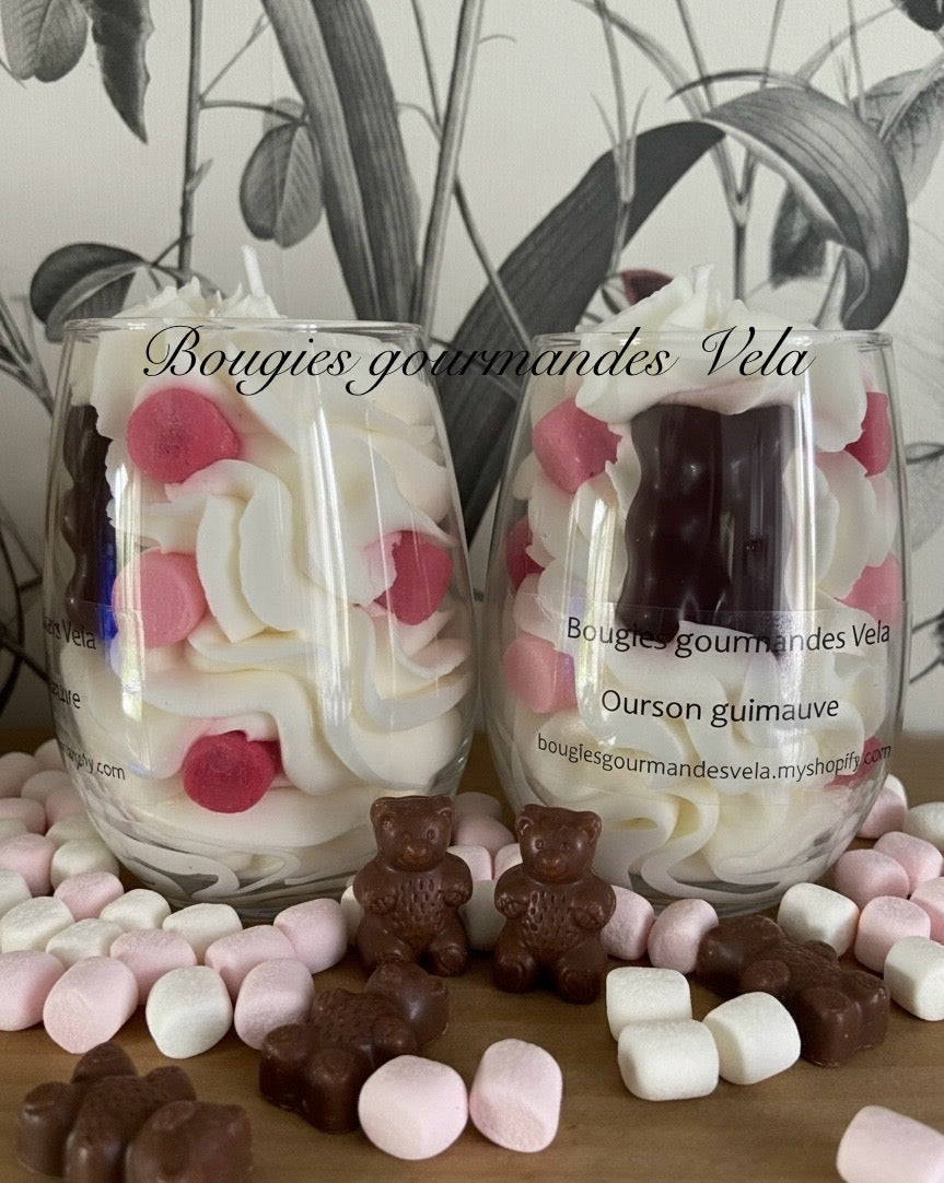 Bougie gourmande ourson guimauve parfumée Bougie chantilly Bougie artisanale Bougie végétale Idée cadeau
