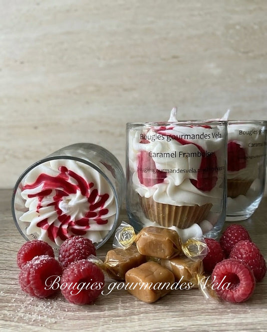 Bougie gourmande parfumée caramel framboise Bougie chantilly Bougie artisanale Bougie végétale Idée cadeau
