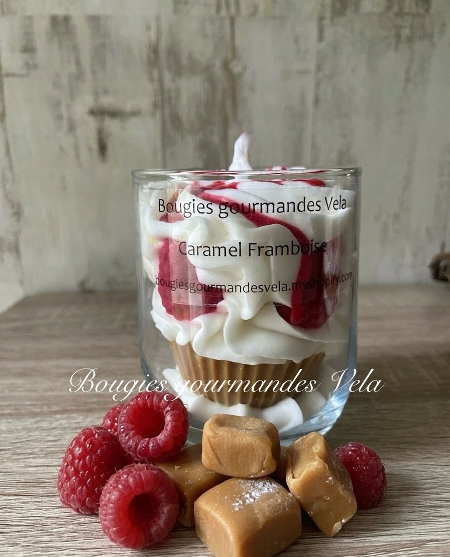 Bougie gourmande parfumée caramel framboise Bougie chantilly Bougie artisanale Bougie végétale Idée cadeau
