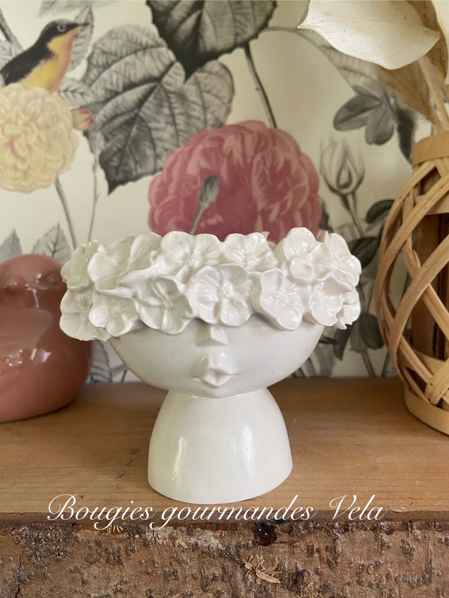 Bougie parfum fleur de coton contenant Jesmonite fait main m