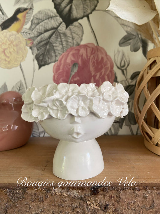 Bougie parfum fleur de coton contenant Jesmonite fait main m