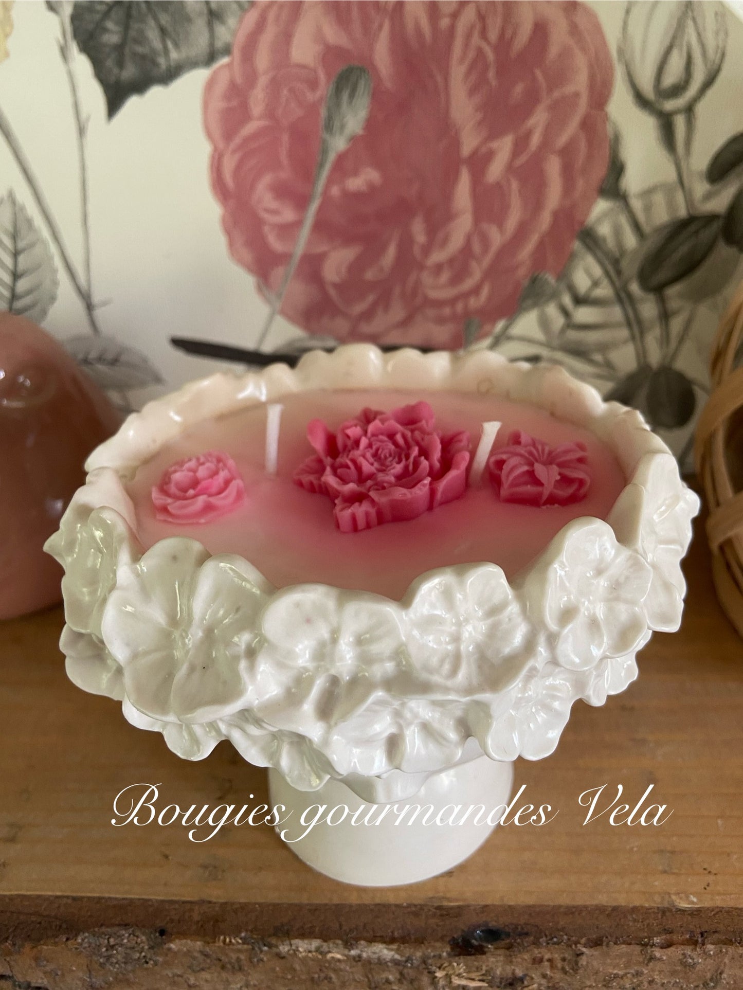 Bougie parfum fleur de coton contenant Jesmonite fait main m