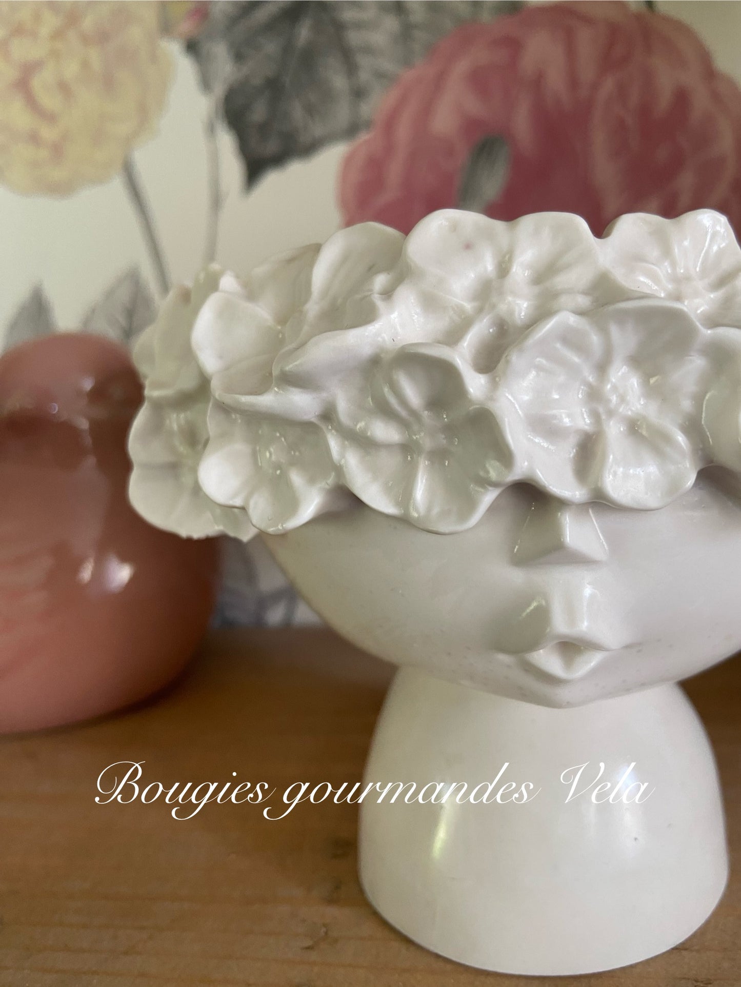 Bougie parfum fleur de coton contenant Jesmonite fait main m