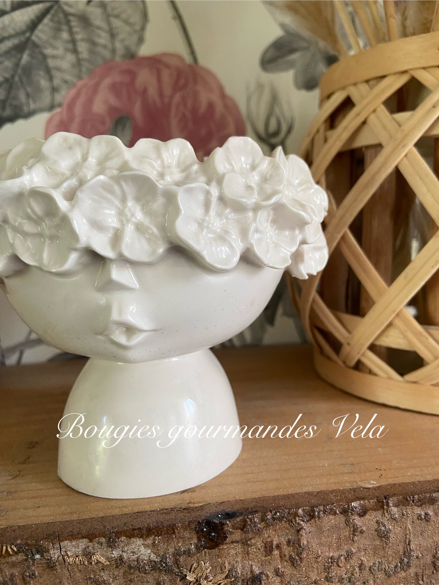 Bougie parfum fleur de coton contenant Jesmonite fait main m