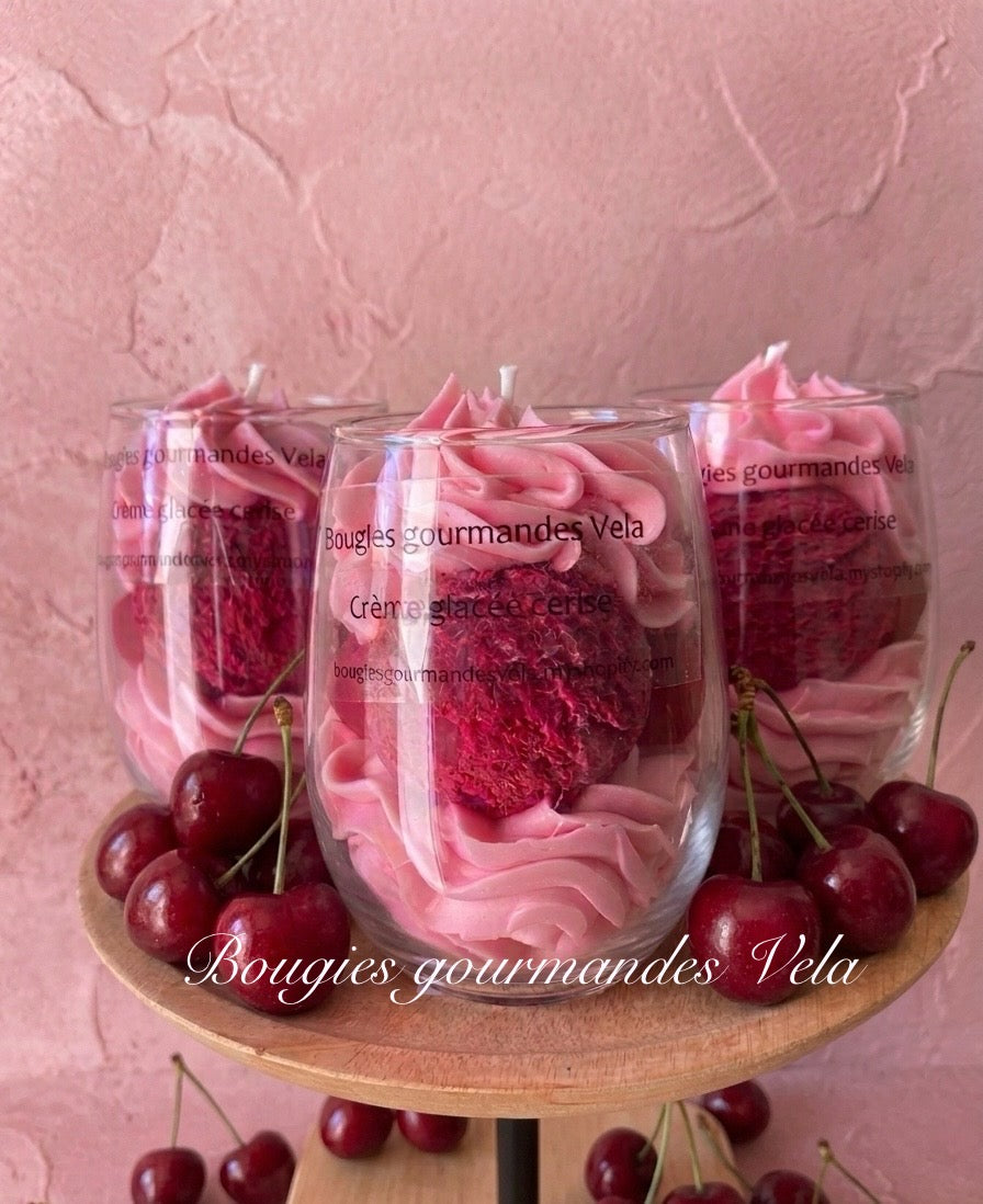 Bougie gourmande parfumée crème glacée cerise Bougie chantilly Bougie artisanale Bougie végétale Idée cadeau