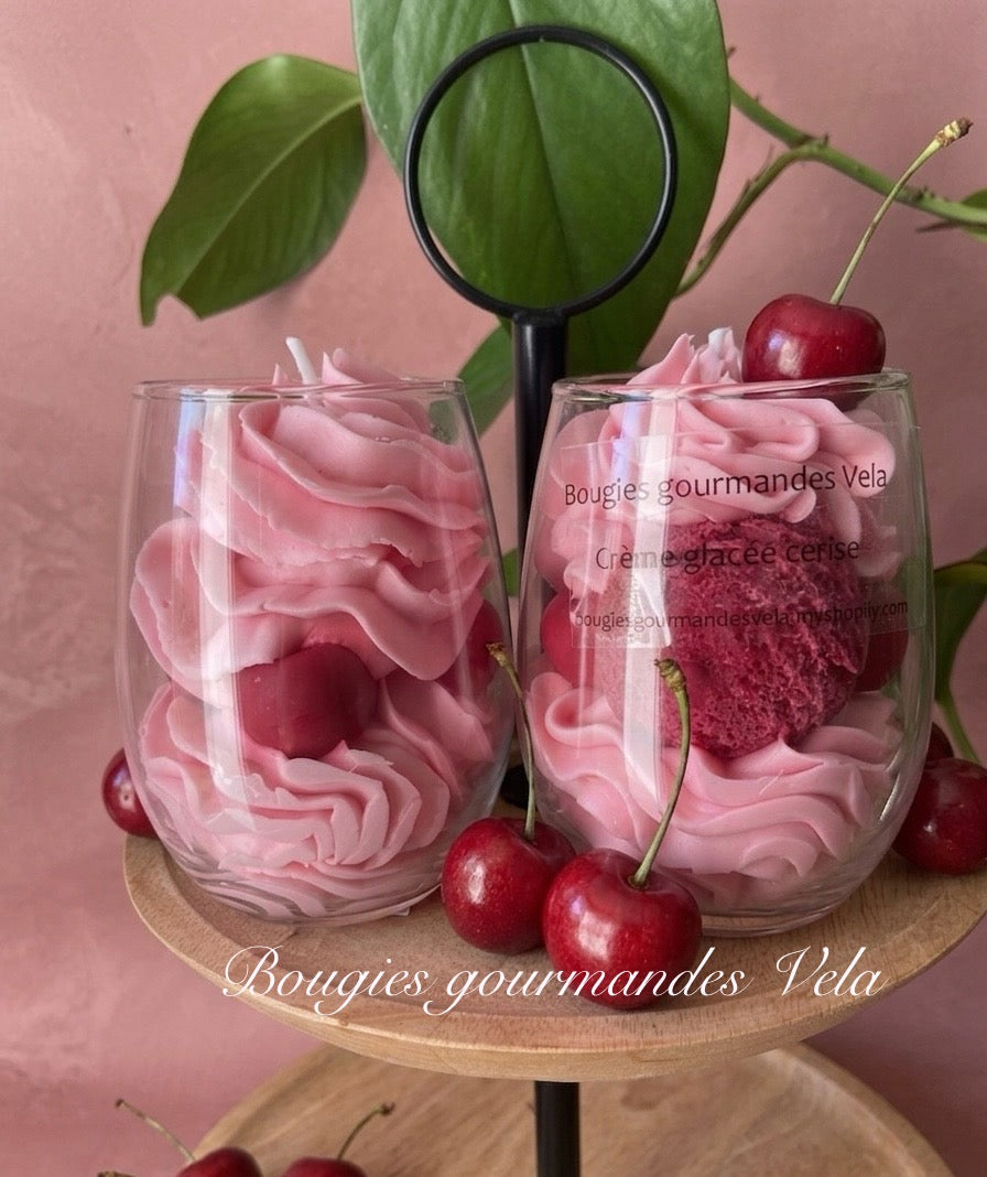 Bougie gourmande parfumée crème glacée cerise Bougie chantilly Bougie artisanale Bougie végétale Idée cadeau