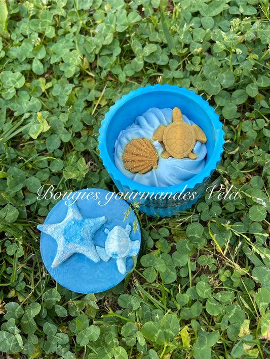 Bougie gourmande parfumée fruits rouges Boîte Jesmonite bleue tortue Bougie artisanale Bougie végétale Idée cadeau