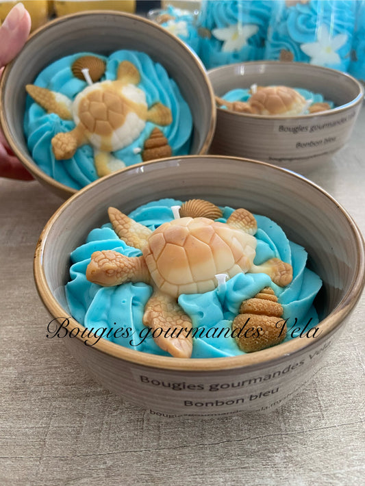 Bougie gourmande tortue Bougie parfumée Bonbon bleu Bougie chantilly Bougie artisanale Bougie végétale Idée cadeau