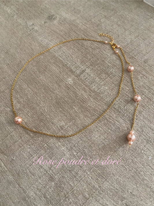 Collier mariee Collier de dos perles nacrées rose poudré chaine fine doré Bijoux mariage Bijoux mariee