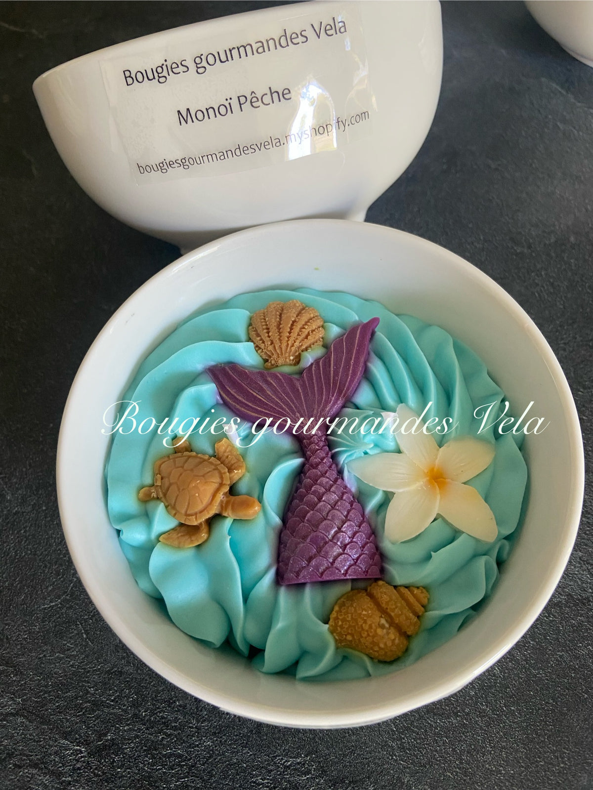 Bougie gourmande monoi peche Bougie parfumée Bougie chantilly Bougie végétale tortue coquillages Idée cadeau m