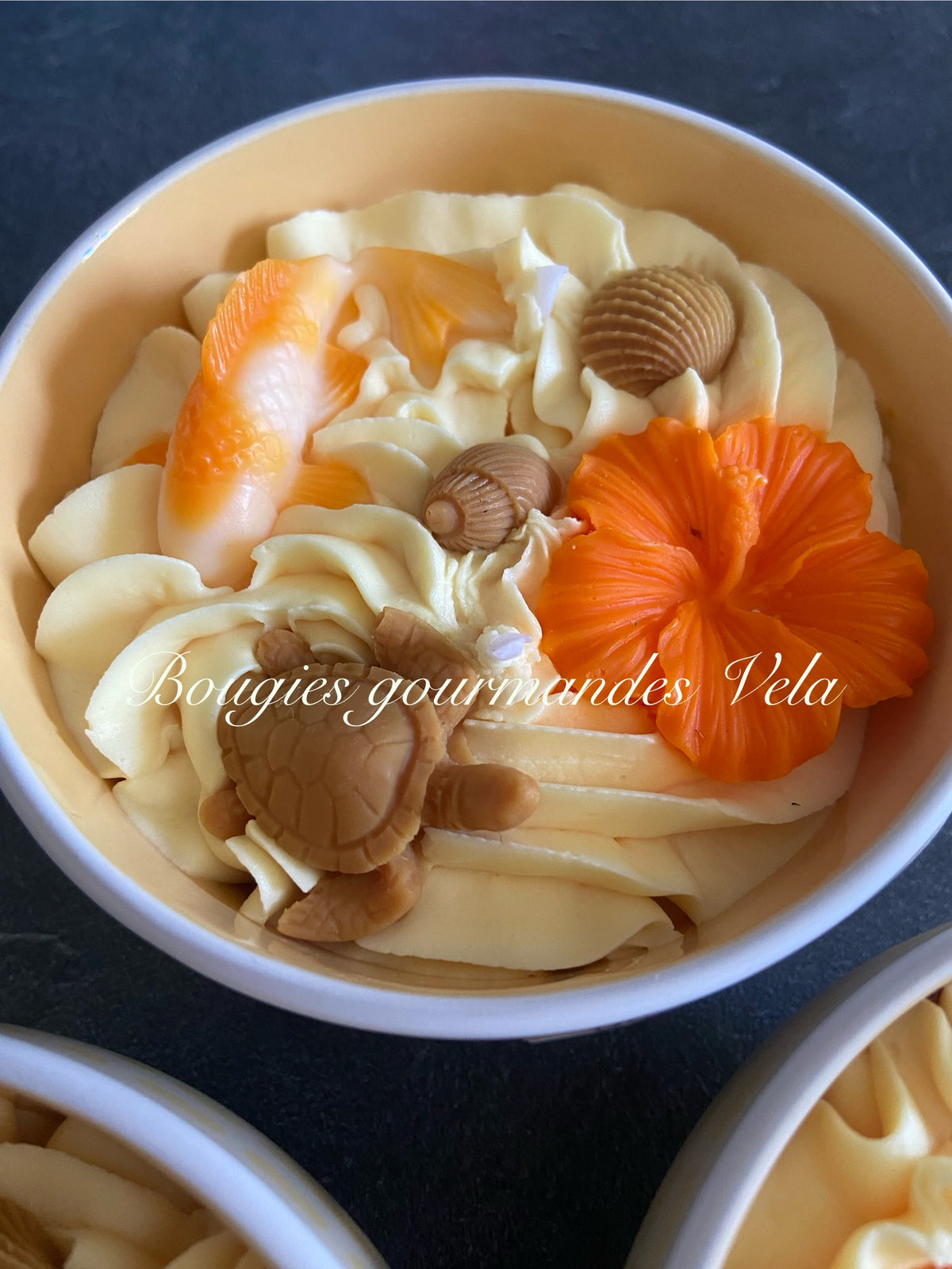 Bougie gourmande mangue papaye Bougie parfumée Bougie chantilly Bougie végétale tortue carpe koï Idée cadeau