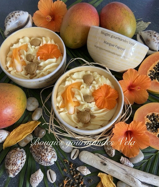 Bougie gourmande mangue papaye Bougie parfumée Bougie chantilly Bougie végétale tortue carpe koï Idée cadeau
