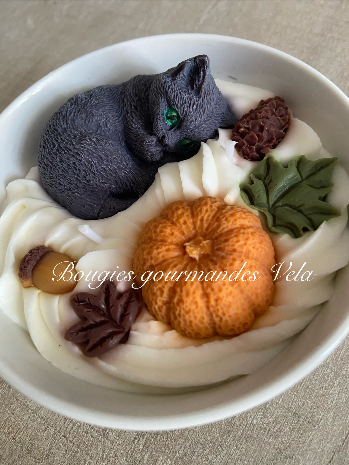 Bougie gourmande automne chat gris noir citrouille Bougie parfumée cookie chocolat Bougie chantilly Bougie végétale Idée cadeau