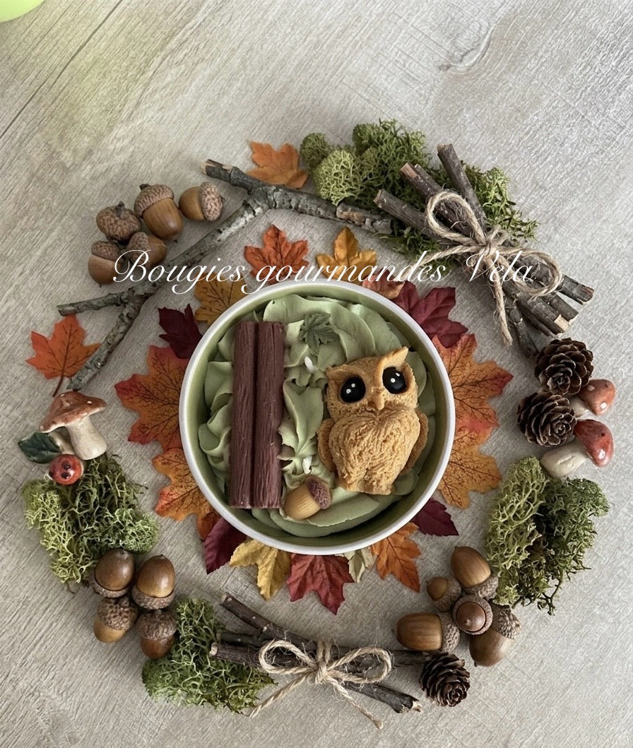Bougie gourmande automne hibou Bougie parfumée cookie chocolat Bougie chantilly Bougie végétale Idée cadeau