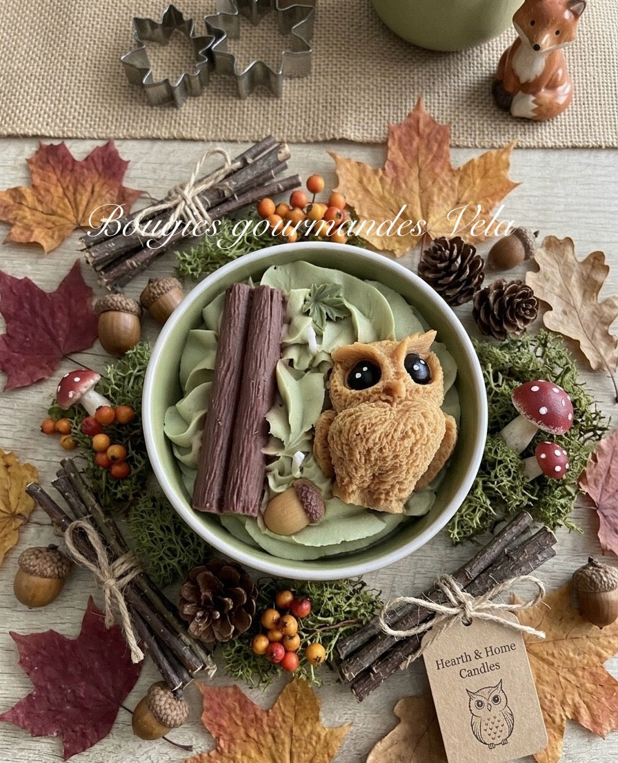 Bougie gourmande automne hibou Bougie parfumée cookie chocolat Bougie chantilly Bougie végétale Idée cadeau