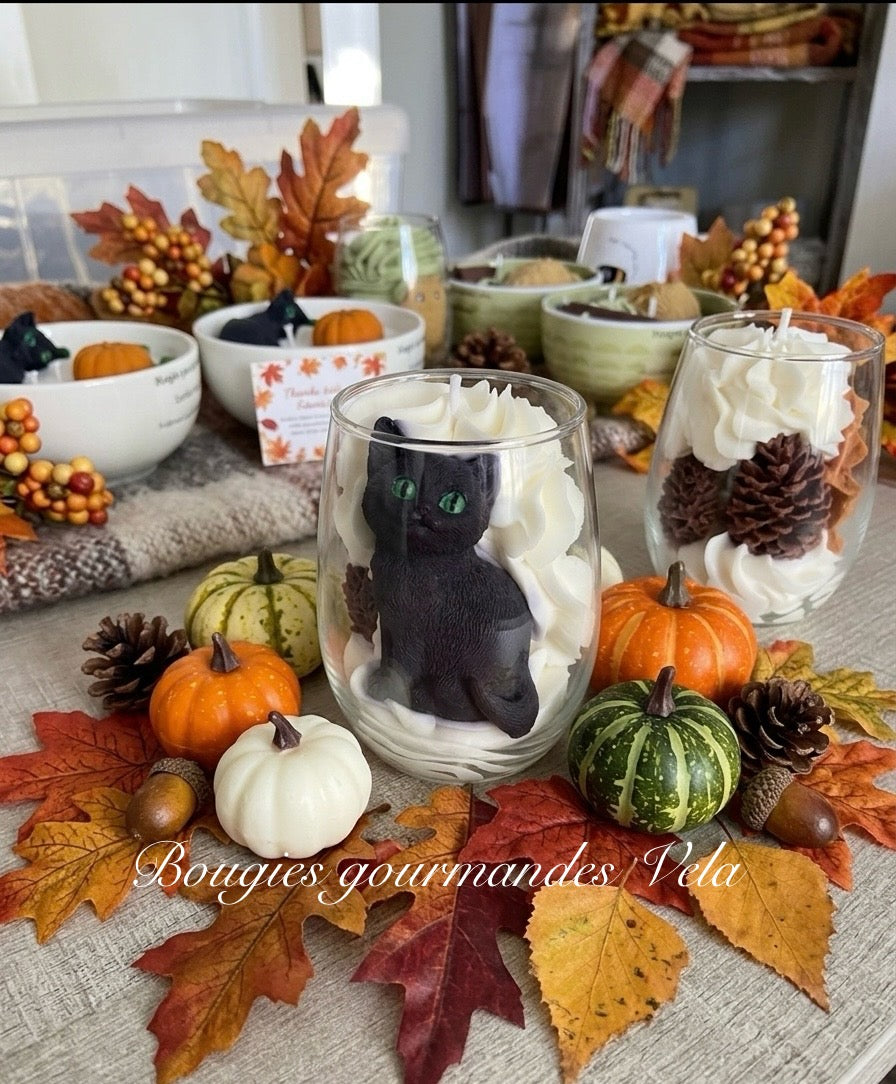 Bougie gourmande automne chat noir Bougie parfumée cookie chocolat Bougie chantilly Bougie végétale Idée cadeau