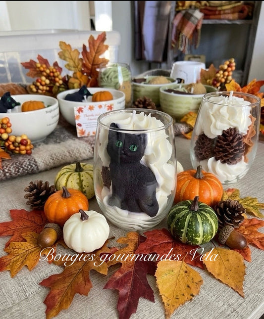 Bougie gourmande automne chat noir Bougie parfumée cookie chocolat Bougie chantilly Bougie végétale Idée cadeau