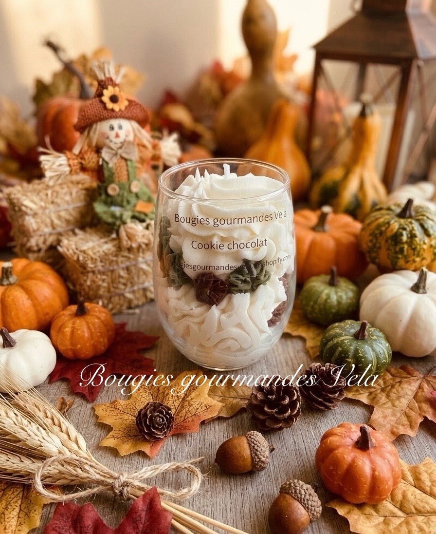 Bougie gourmande automne chat noir Bougie parfumée cookie chocolat Bougie chantilly Bougie végétale Idée cadeau