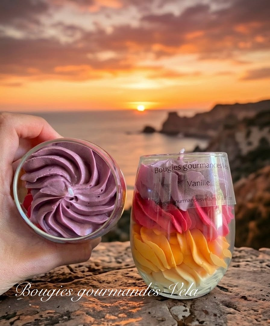 Bougie gourmande coucher de soleil Bougie parfumée vanille Bougie chantilly Bougie artisanale Bougie végétale Idée cadeau