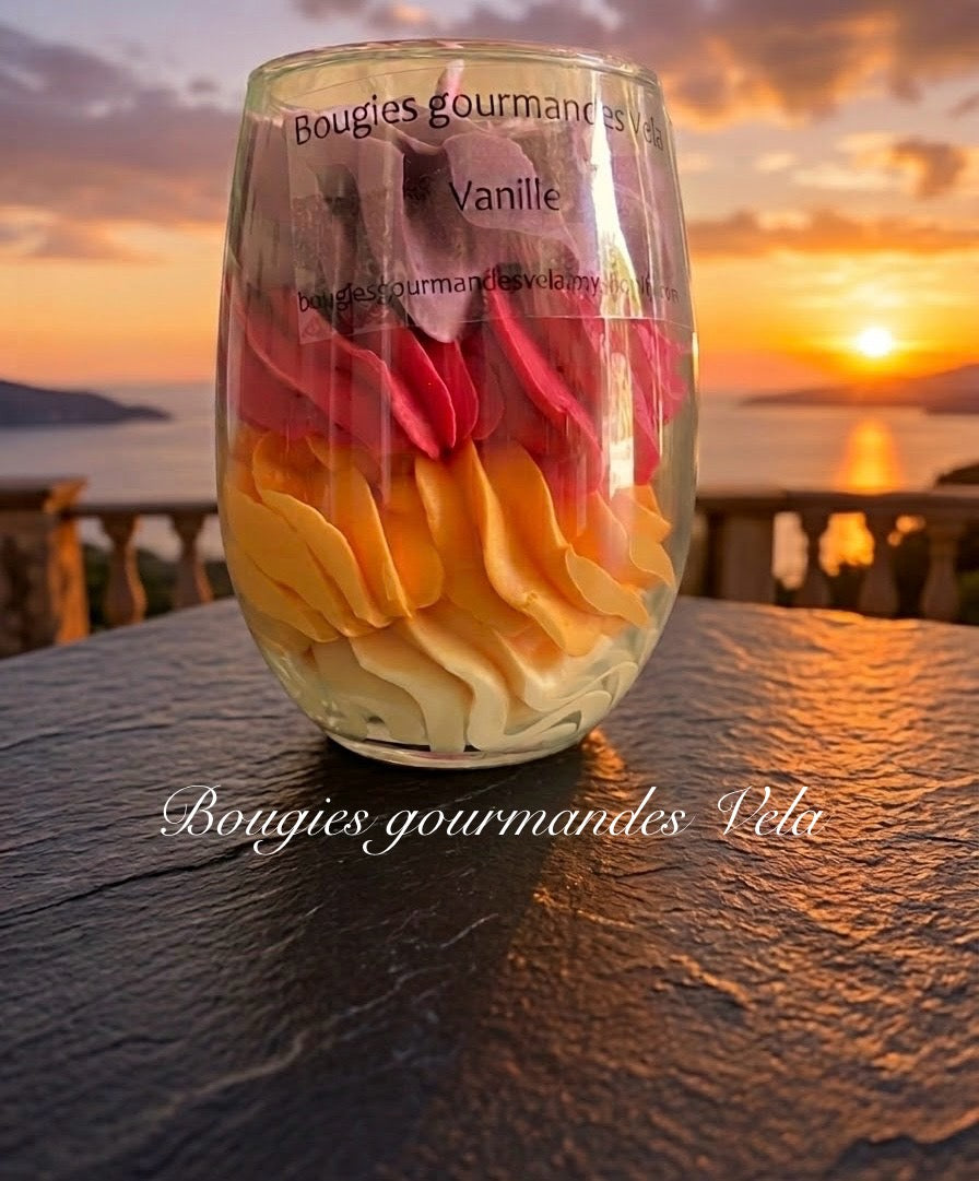 Bougie gourmande coucher de soleil Bougie parfumée vanille Bougie chantilly Bougie artisanale Bougie végétale Idée cadeau
