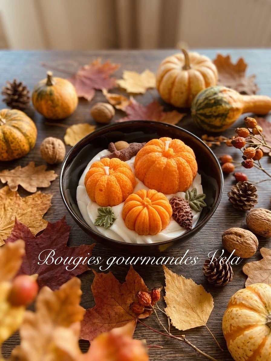Bougie gourmande automne citrouille Bougie parfumée pumpkin spice Bougie chantilly Bougie végétale Idée cadeau