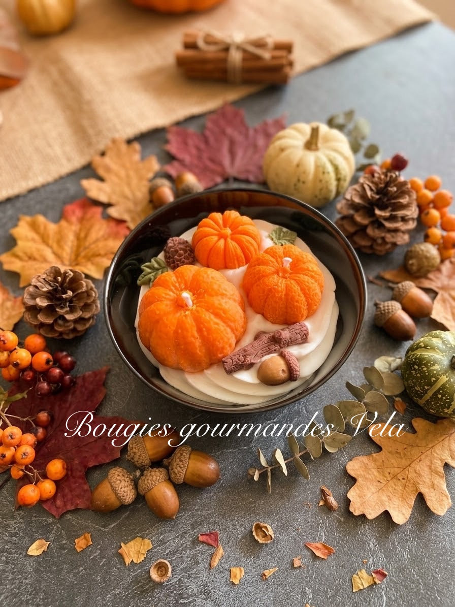 Bougie gourmande automne citrouille Bougie parfumée pumpkin spice Bougie chantilly Bougie végétale Idée cadeau
