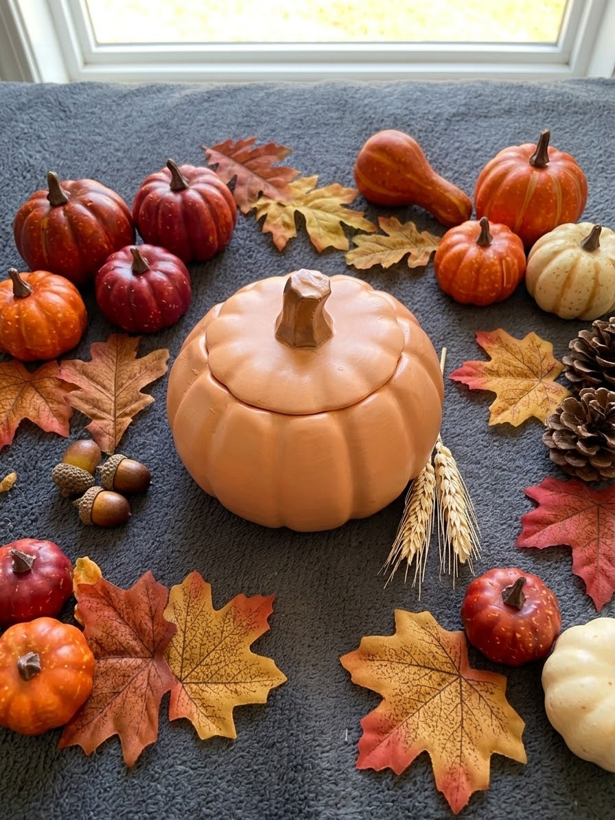 Bougie gourmande citrouille automne Bougie parfumée caramel Citrouille Jesmonite Bougie végétale Idée cadeau