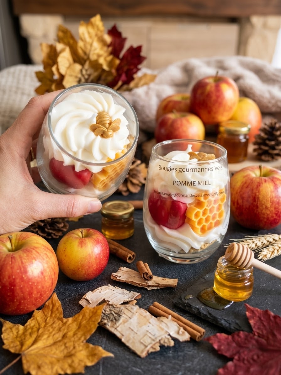 Bougie gourmande parfumée pomme miel Bougie chantilly Bougie végétale Idée cadeau noel
