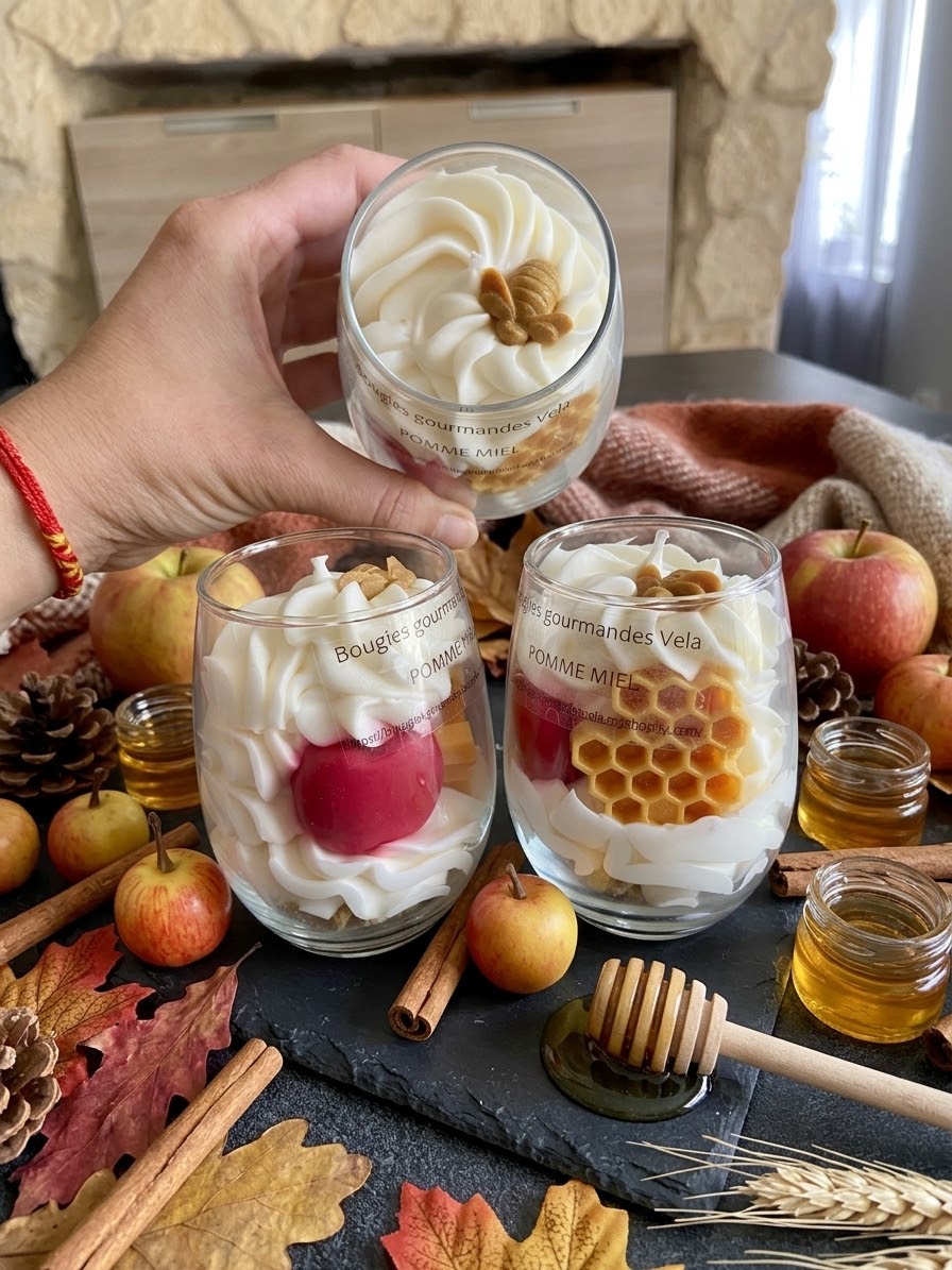 Bougie gourmande parfumée pomme miel Bougie chantilly Bougie végétale Idée cadeau noel
