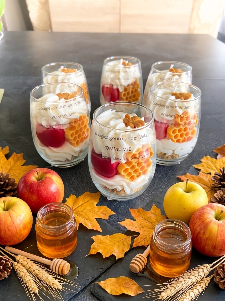 Bougie gourmande parfumée pomme miel Bougie chantilly Bougie végétale Idée cadeau noel