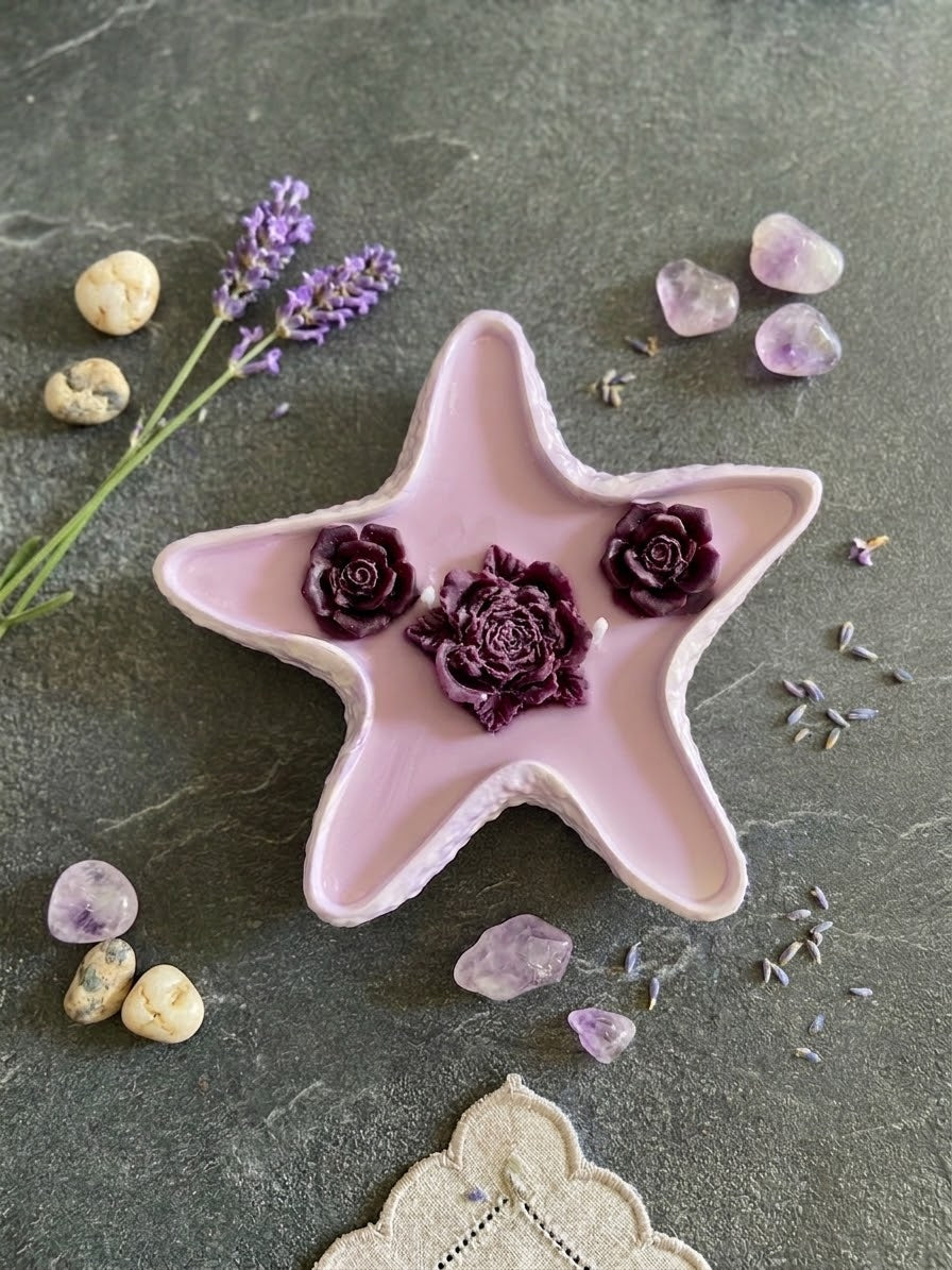 Bougie étoile violette parfum vanille Etoile Jesmonite Bougie végétale Idée cadeau
