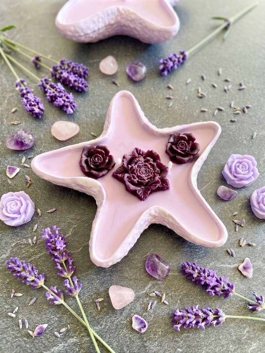 Bougie étoile violette parfum vanille Etoile Jesmonite Bougie végétale Idée cadeau