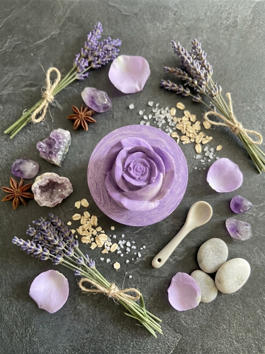 Bougie fleur violette parfum vanille Fleur Jesmonite Bougie végétale Idée cadeau