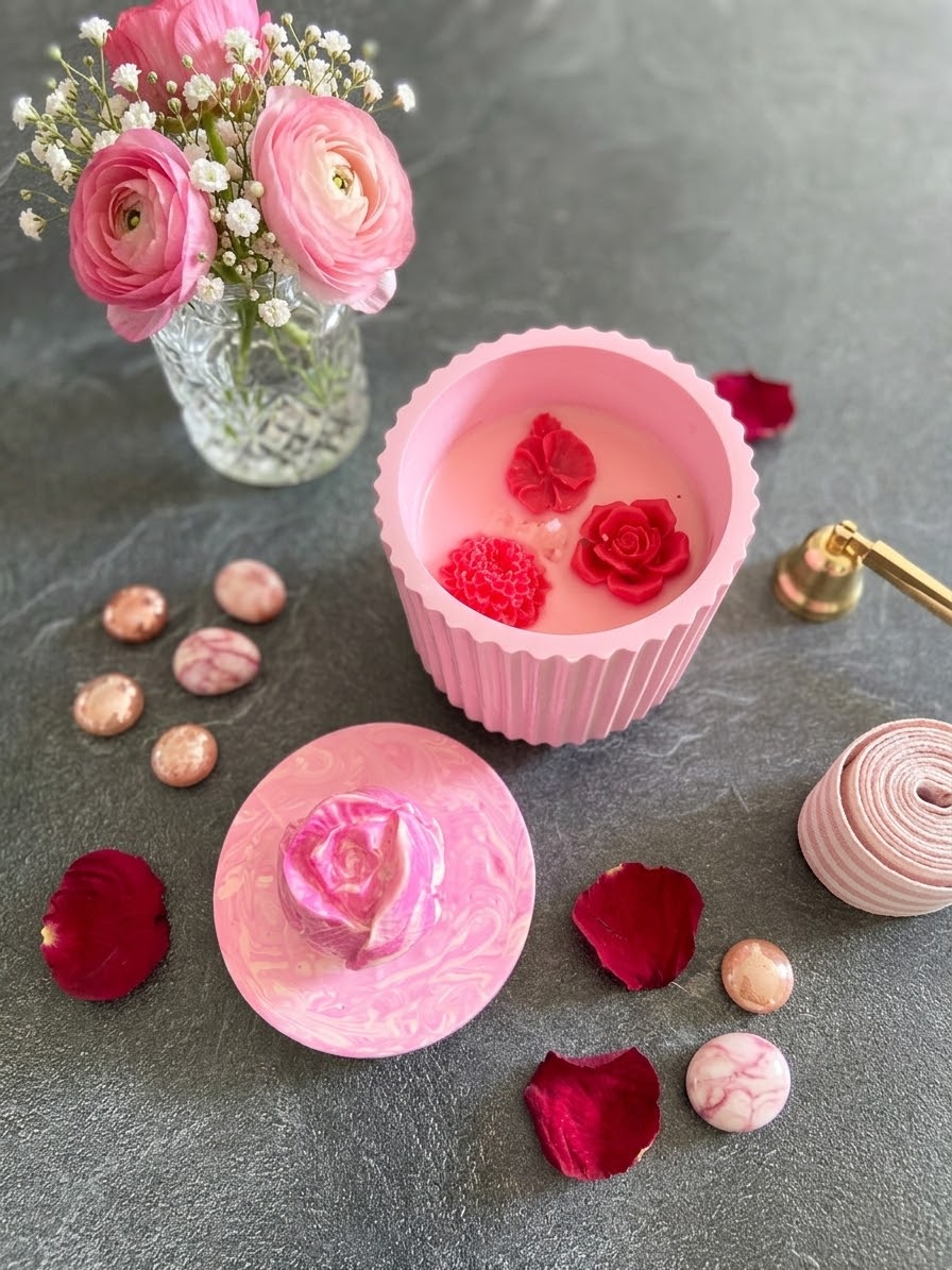 Bougie boite tulipe Jesmonite parfum fruits rouges Bougie végétale Idée cadeau
