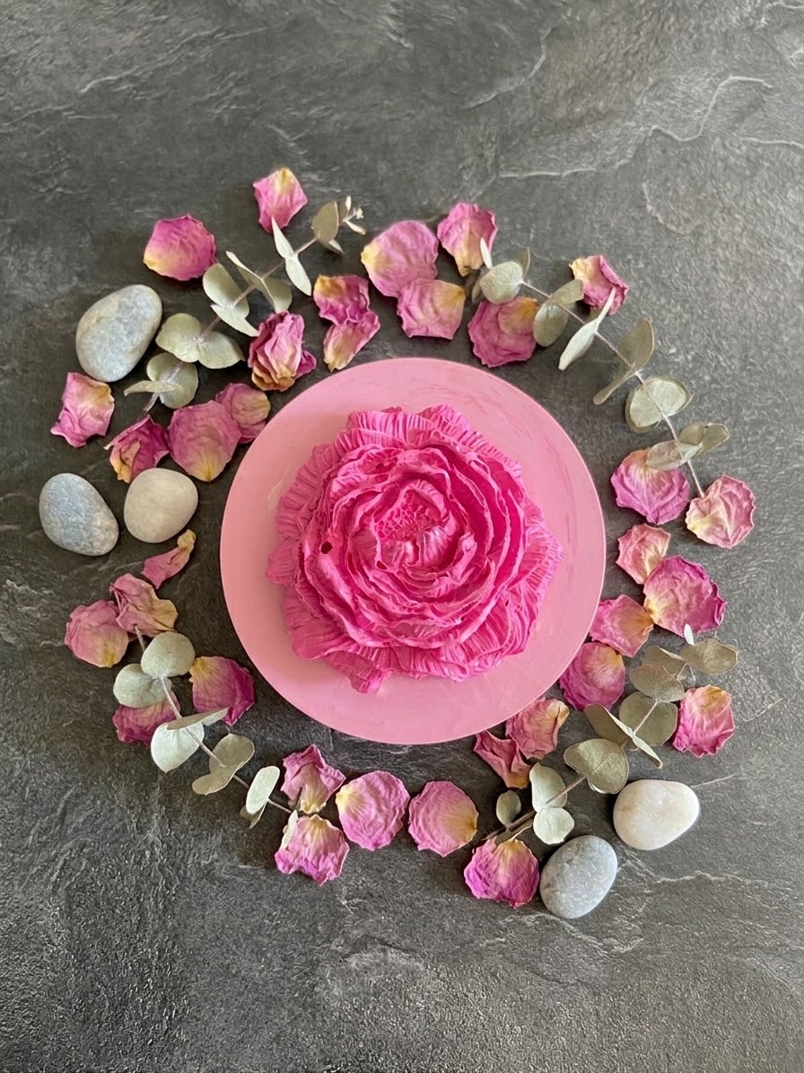 Bougie boite pivoine rose Jesmonite parfum fruits rouges Bougie végétale Idée cadeau