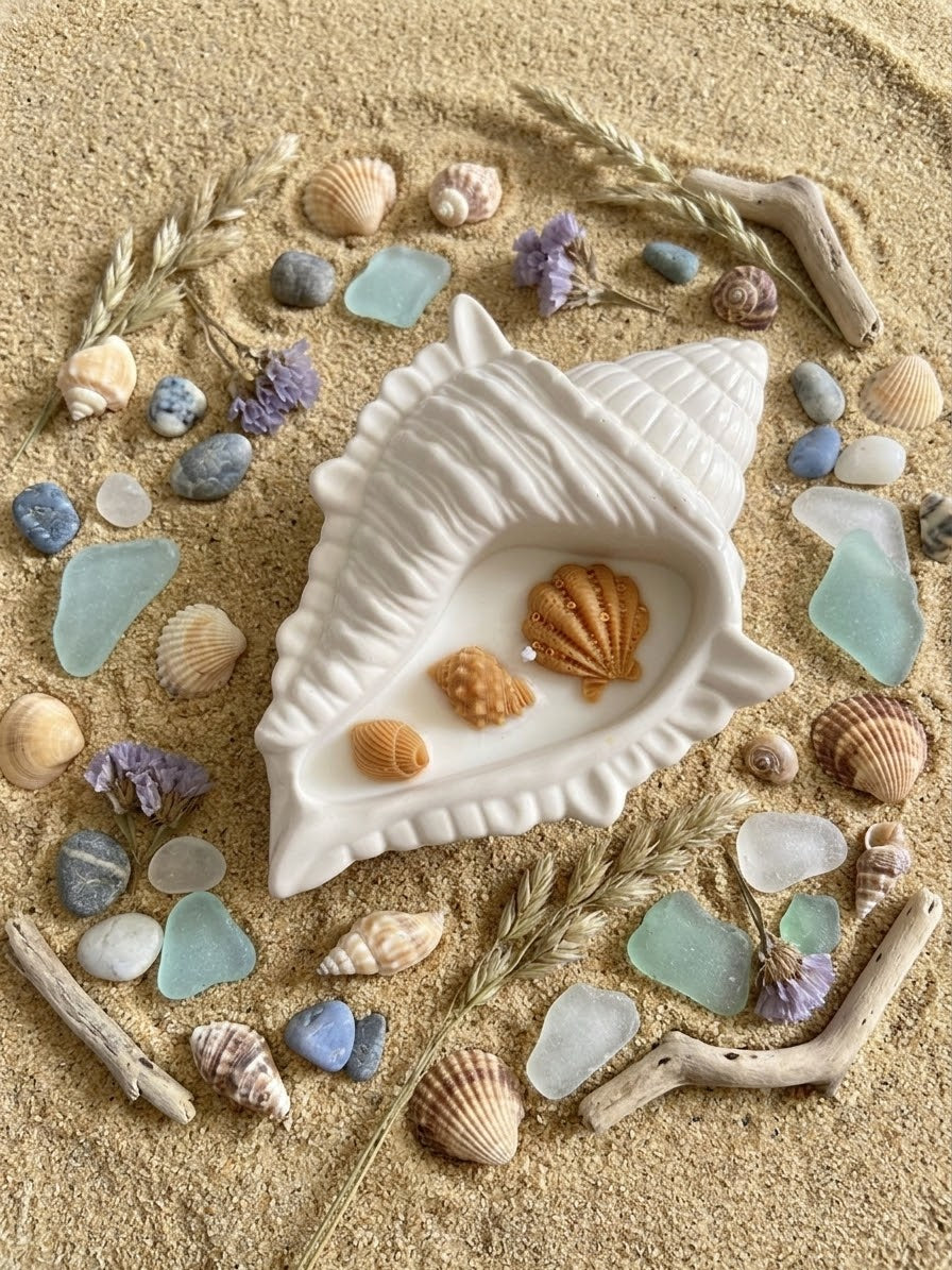 Bougie coquillage Jesmonite parfum monoï Bougie végétale Idée cadeau