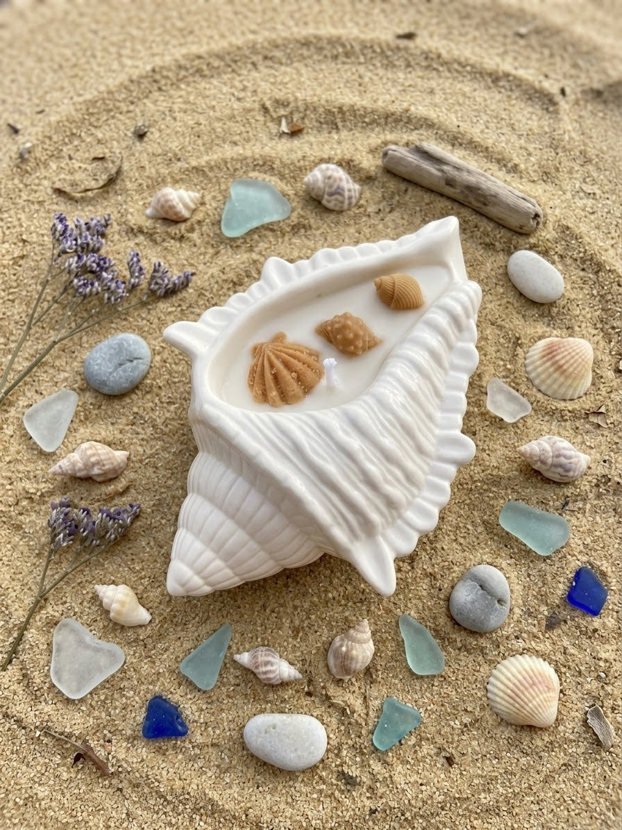 Bougie coquillage Jesmonite parfum monoï Bougie végétale Idée cadeau