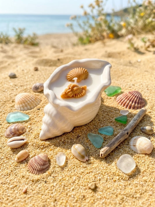 Bougie coquillage Jesmonite parfum monoï Bougie végétale Idée cadeau
