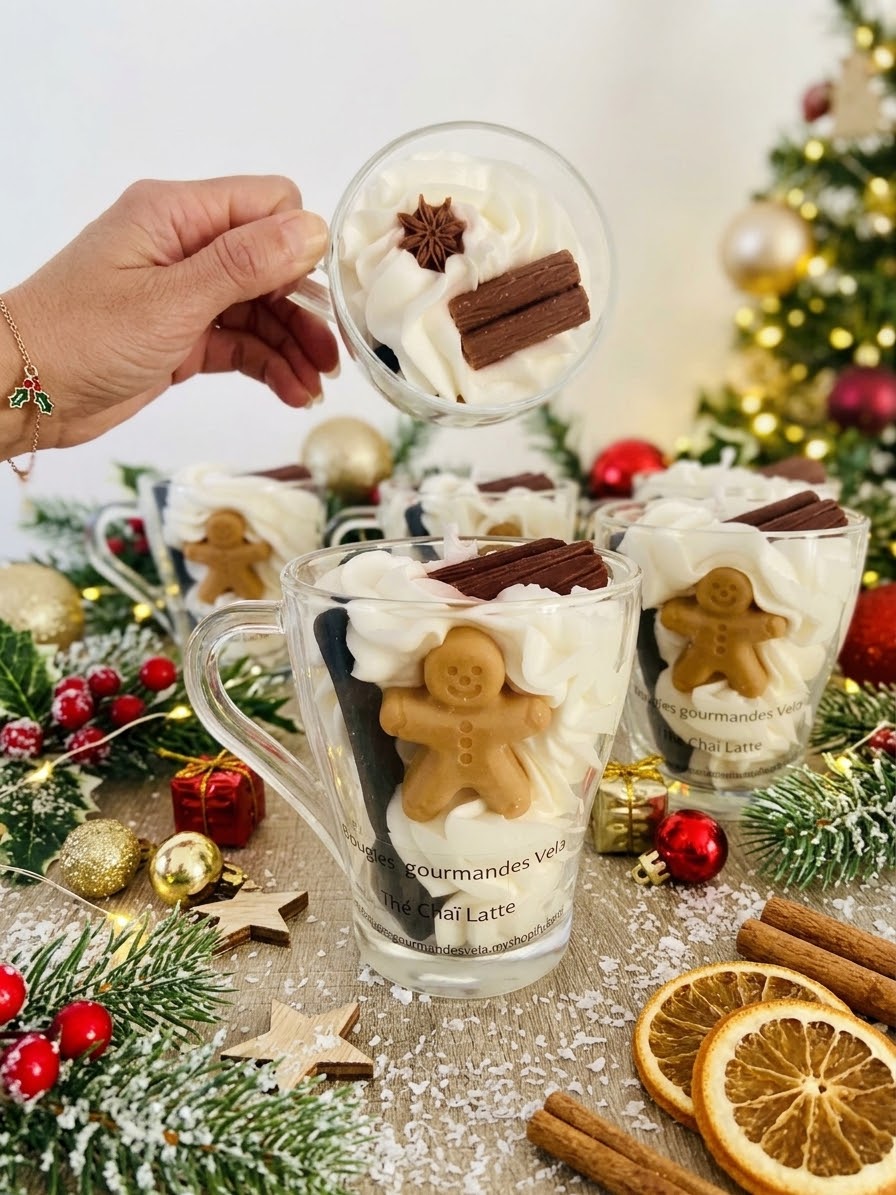 Vela gourmet Vela perfumada de praliné de chocolate Vela chantilly Vela artesanal Vela vegetal Idea de regalo de Navidad