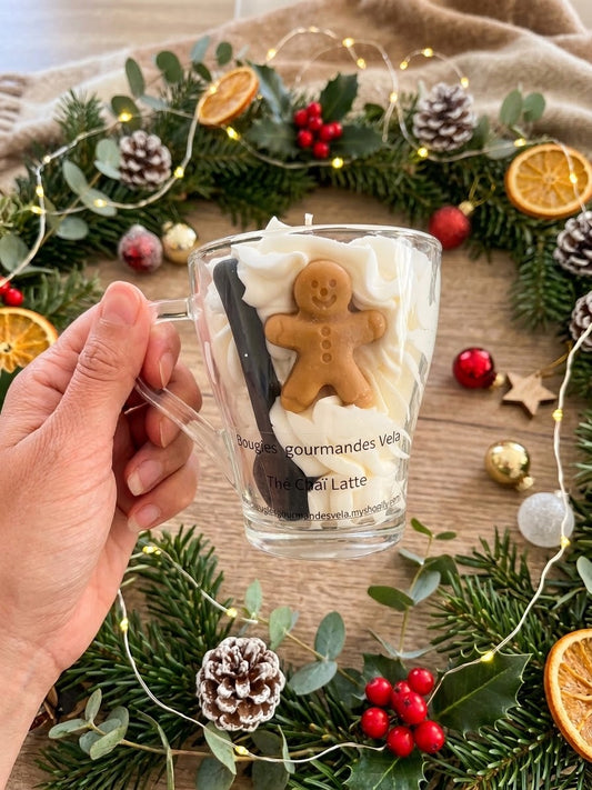Bougie gourmande parfumée thé chai latte Bougie chantilly Bougie artisanale Bougie végétale Idée cadeau noel